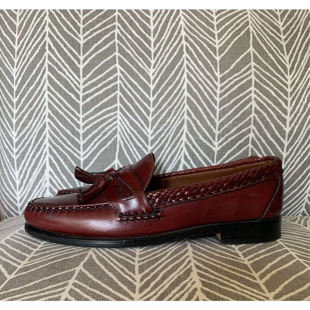 ALLEN EDMONDS “Maxfield” Burgundy Brown Leather Tassel Loafers Shoes USA Men’s S
